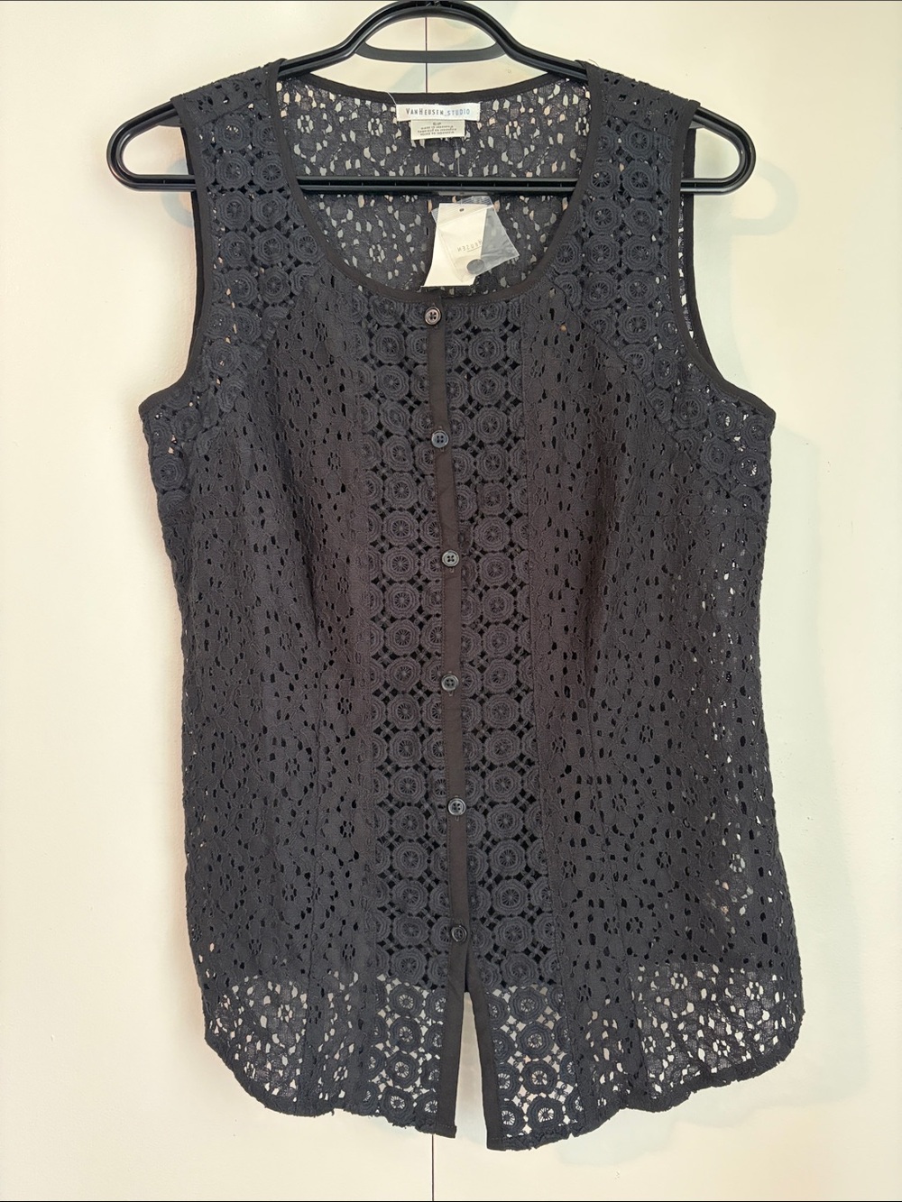 New Van Heusen Studio Black Button Down Sleeveless Cotton Vest Top Size Small